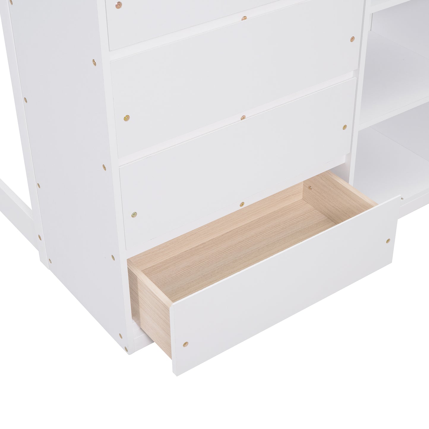 Twin over Twin Bunk Bed with 4 Drawers and 3 Shelves-White（OLD SKU: LP000067AAK）