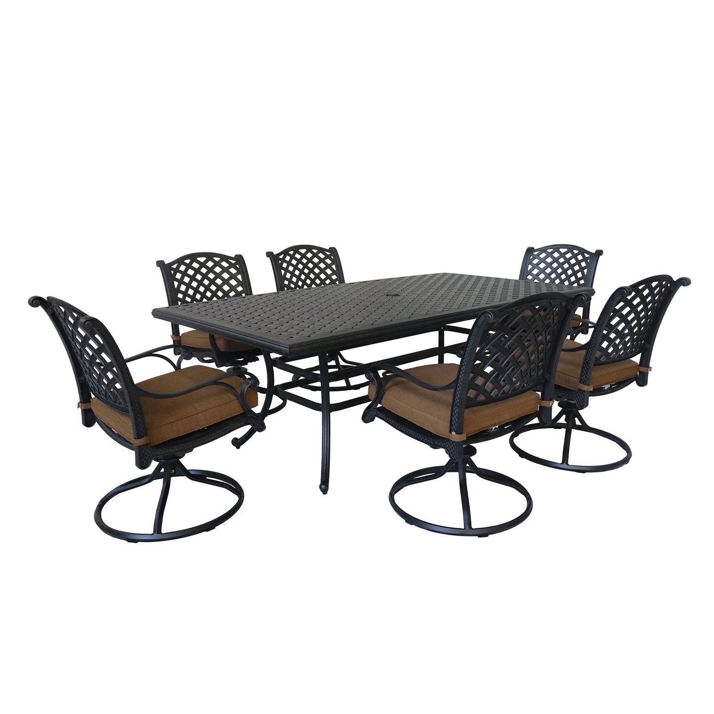 Rectangular 6 - Person 85.83" Long Dining Set with Cushions, Brown