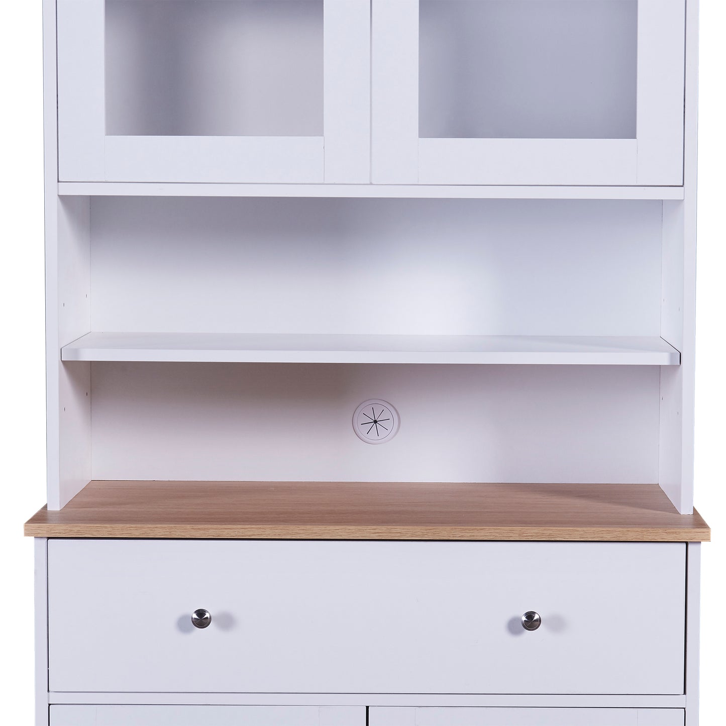 TREXM 70.9" Multifunctional Pantry Cabinet MDF Storage Cabinet with Glass Doors, A Large Drawer and Adjustable Shelves (White)