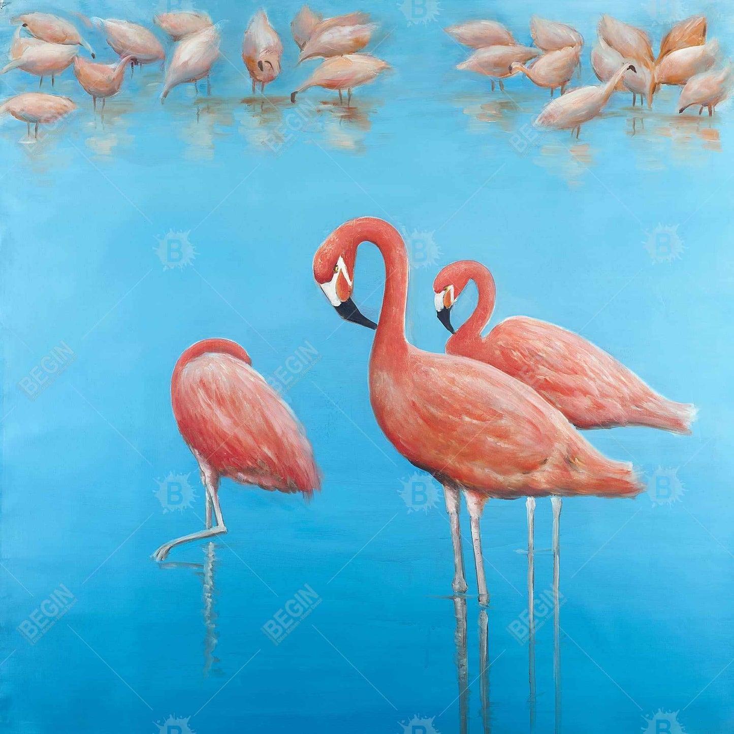 Group of flamingos - 08x08 Print on canvas