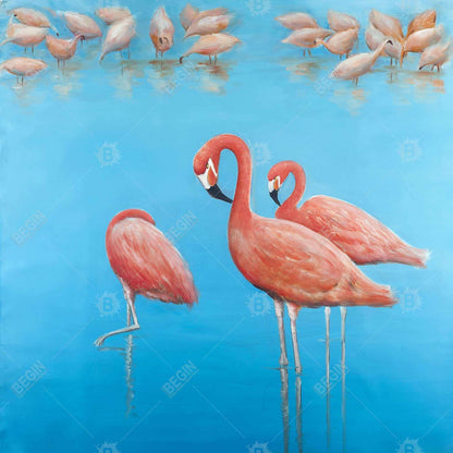 Group of flamingos - 08x08 Print on canvas