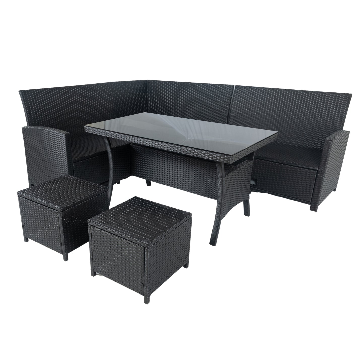 6 Pieces PE Rattan sectional Outdoor Furniture Cushioned Sofa Set with 2 Storage Under Seat