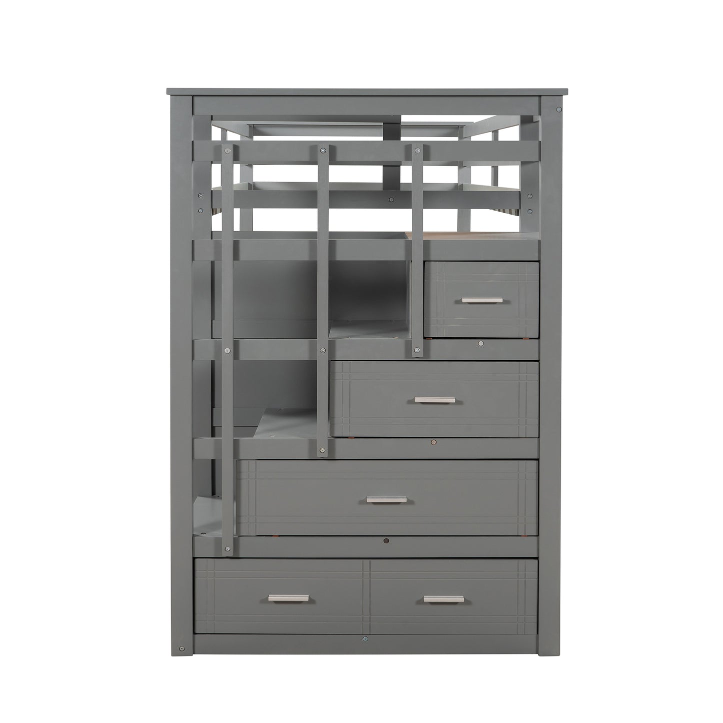 Solid Wood Bunk Bed, Hardwood Twin Over Twin Bunk Bed with Trundle and Staircase, Natural Gray Finish(Old SKU: LP000068AAE)