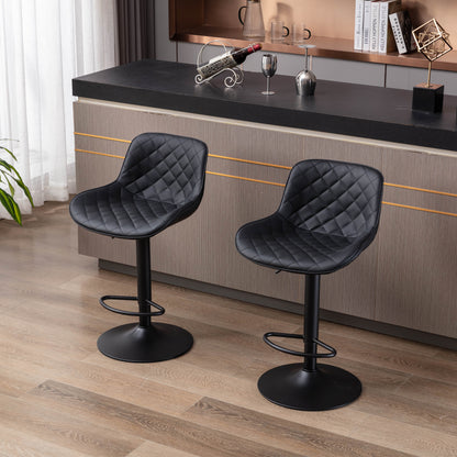 Set of 2  Bar Stools,Black Footrest and Base Swivel Height Adjustable Mechanical Lifting PU + Black Leg Simple Bar Stool-black