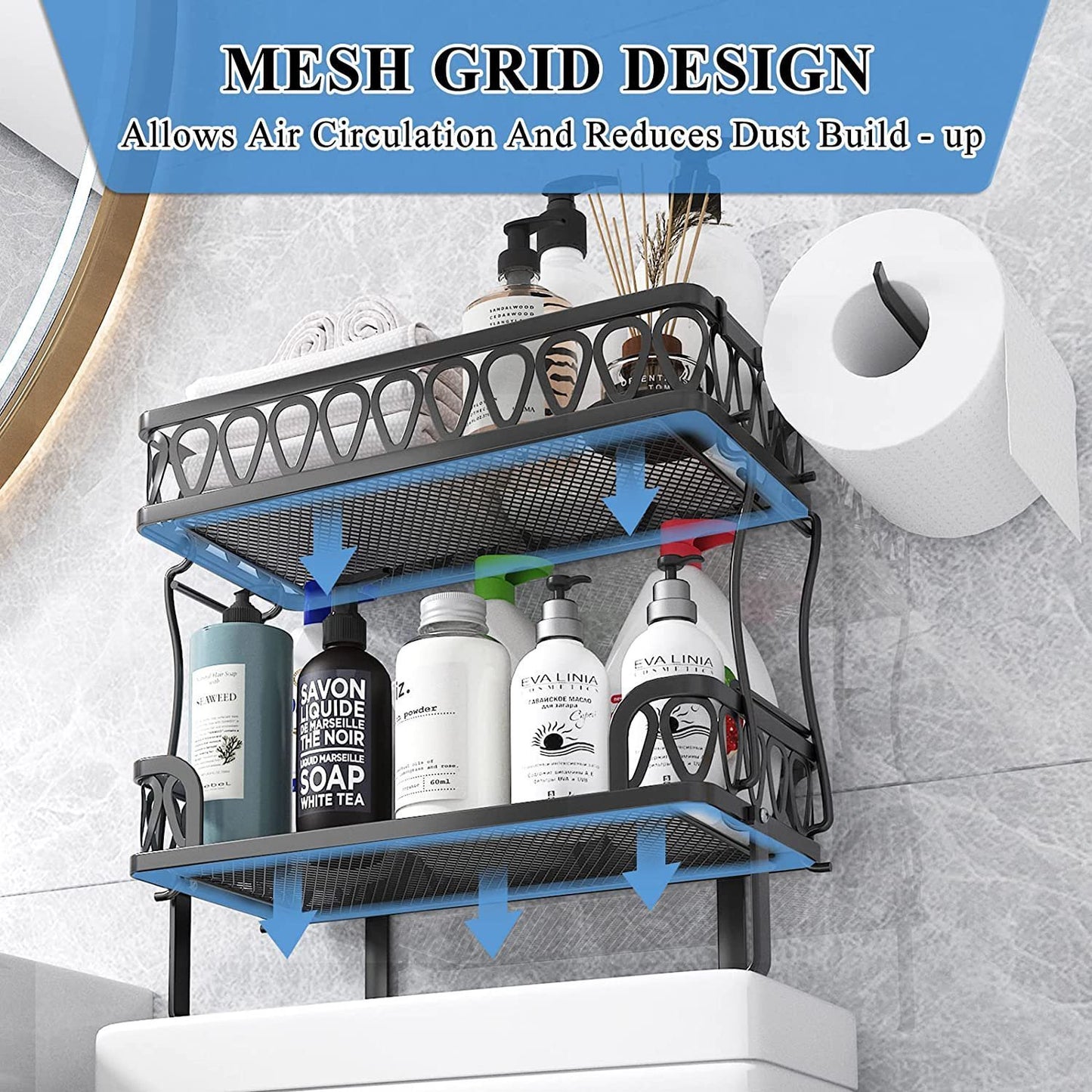 Stacking Shower Caddy Shelf Toilet Rack 2 Layer Bathroom Organizer Metal Storage Shelfl Black