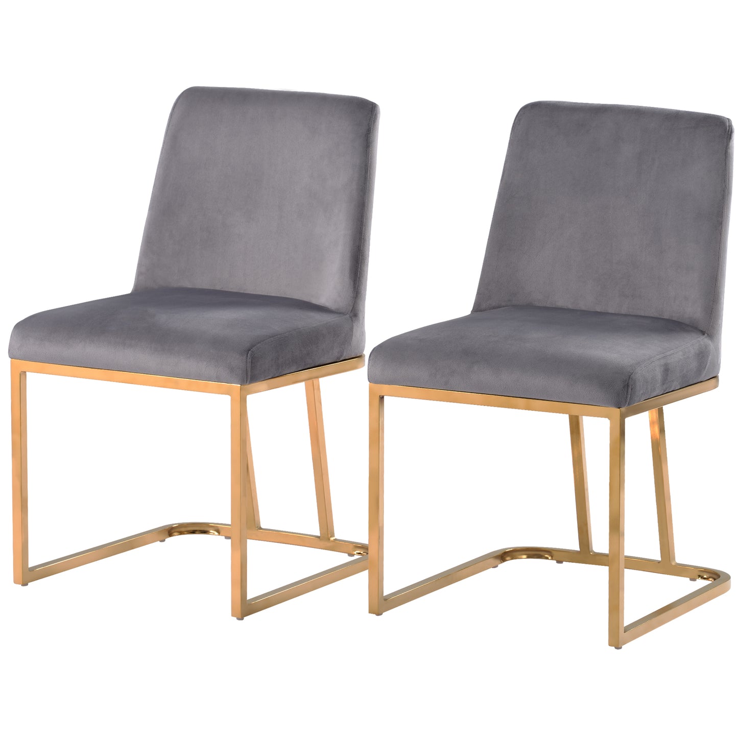 TOPMAX Modern Minimalist Gold Metal Base Upholstered Armless Velvet Dining Chairs Accent Chairs Set of 2, Gray