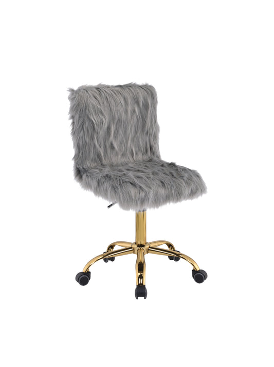 ACME Arundell Office Chair in Gray Faux Fur & Gold Finish OF00121