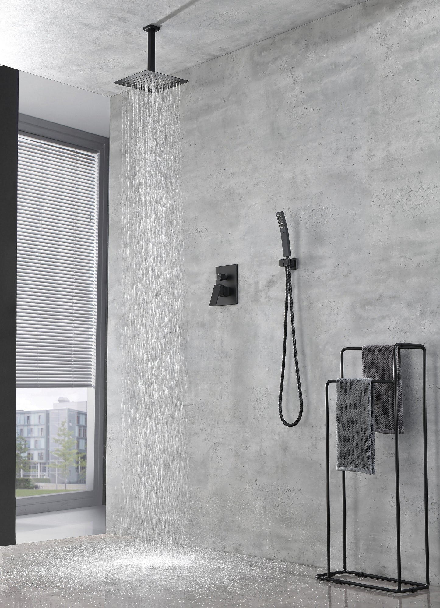 Matte Black Shower Set System Bathroom Luxury Rain Mixer Shower Combo Set Ceiling Mounted Rainfall Shower Head Faucet