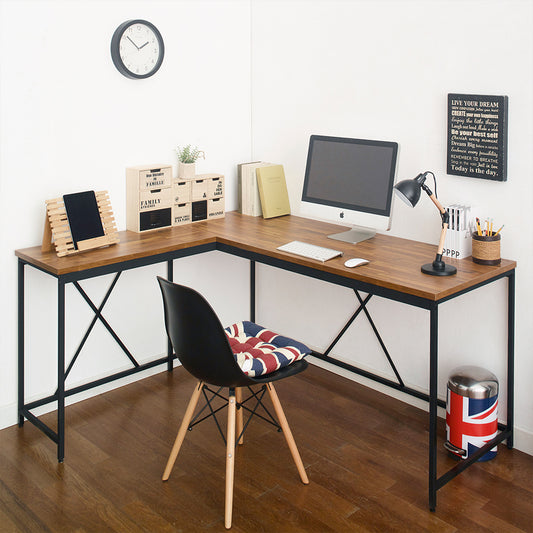 Olympus Wood and Metal Corner Desk in Acacia and Black