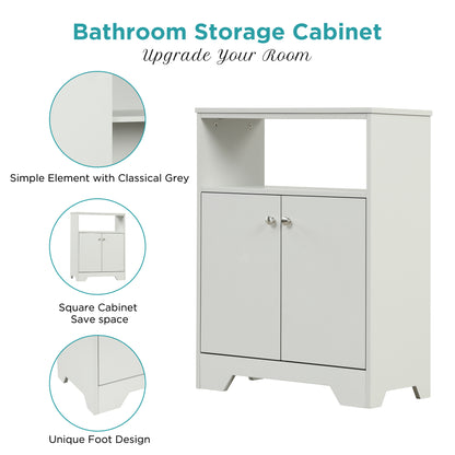 Grey Bathroom Storage Cabinet with Adjustable Shelves, Freestanding Floor Cabinet for Home Kitchen, Easy to Assemble