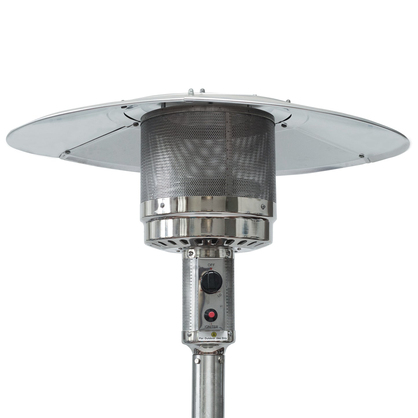 46000BTU Propane Stainless Steel Mushroom Outdoor Patio Heater with Hollow Pattern on Tank housing, with Two Smooth-rolling Wheels,with Hose Set,with Black Cover,Pole in Two Pieces(Upper and Bottom)