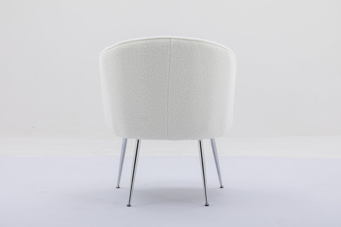 Soft Teddy Fabric Accent Armchair Dining Chair With Shining Electroplated Chrome Legs,Ivory White