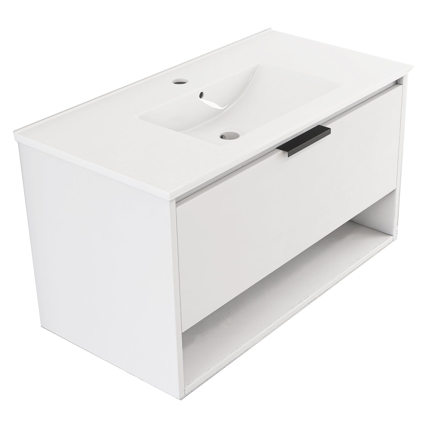 36 inches Bathroom Vanity with Integrated Ceramic Sink and Soft Close Drawer in White