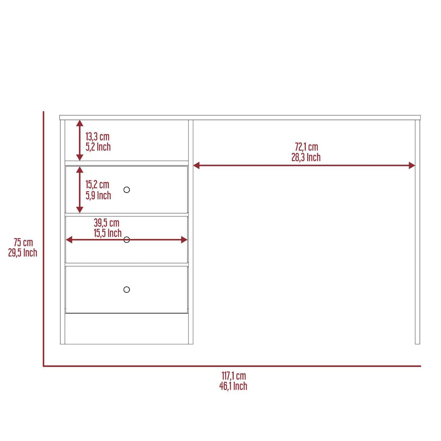 Providence 3-Drawer 1-Shelf Computer Desk Smokey Oak