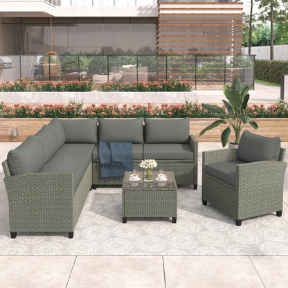 U_STYLE Patio Furniture Set, 5 Piece Outdoor Conversation Set，with Coffee Table, Cushions and Single Chair