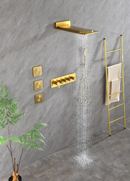 Wall Mounted Waterfall Rain Shower System With 3 Body Sprays & Handheld Shower