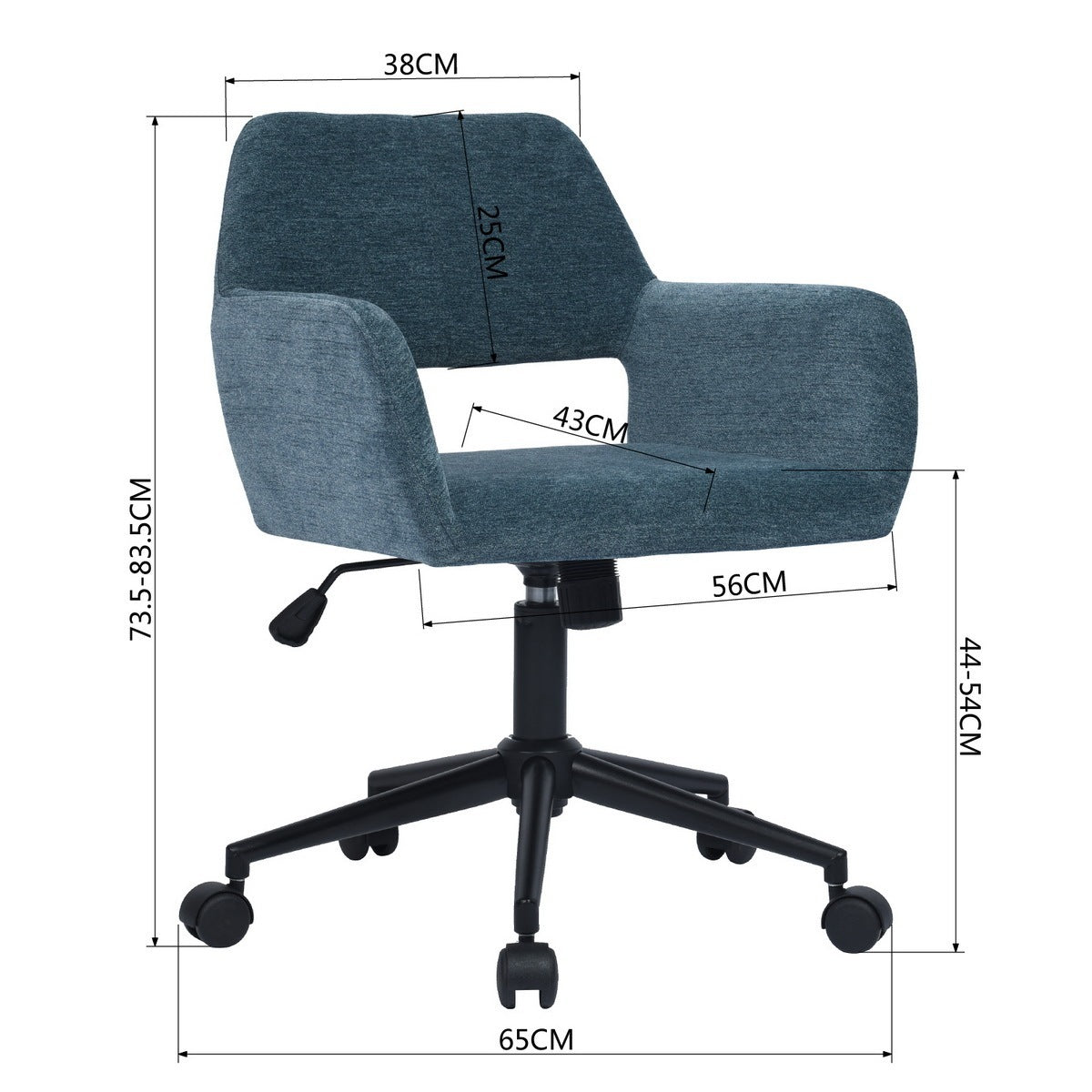 Fabric Upholstered Adjustable Swivel Office Chair, Blue