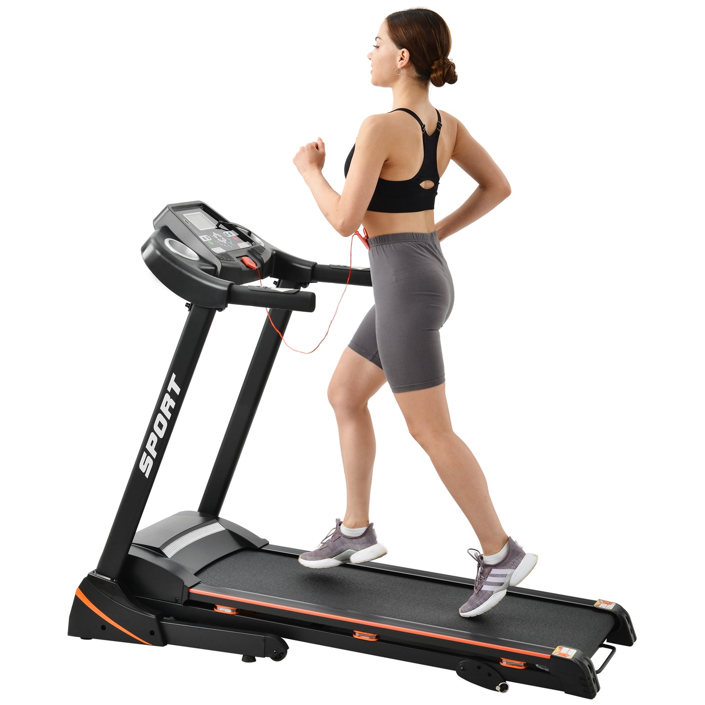 Folding Electric 3.5HP Treadmill With Incline Medium Running Machine Motorised LCD Gym 330lbs； Folding Treadmill Electric Motorized Power 14.8KM/H Running Fitness Machine Gym(W54022178 Upgrade)