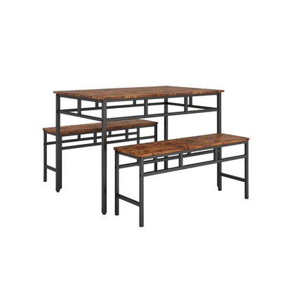 Dining table set 3PC, structural strengthening, industrial style (Rustic Brown,43.31''w x 27.56''d x 29.53''h)