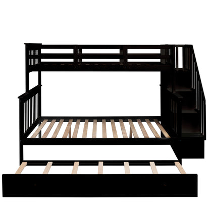 Stairway Twin-Over-Full Bunk Bed with Twin size Trundle, Storage and Guard Rail for Bedroom, Dorm, for  Adults, Espresso (OLD SKU :LP000119AAP)