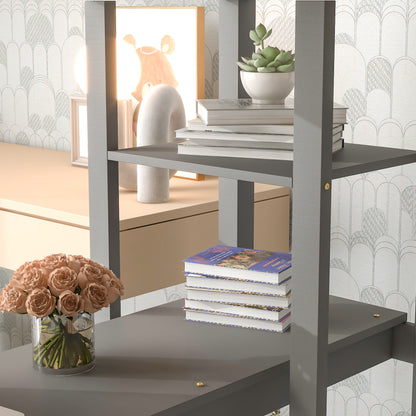 Full Loft Bed with Desk and Shelves,Gray