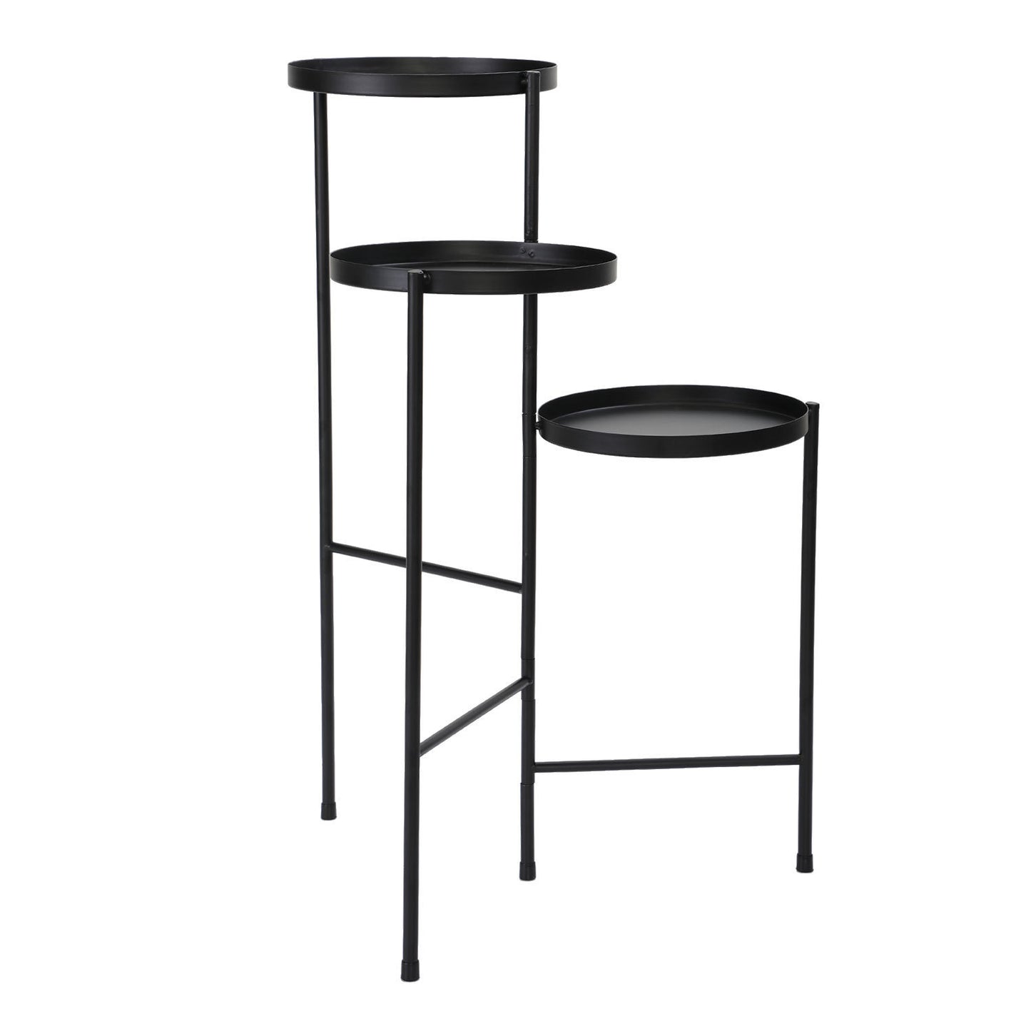 3 Tier Foldable Metal Plant Stand with Trays for Living Room, Bedroom, Balcony, Hallway, Black