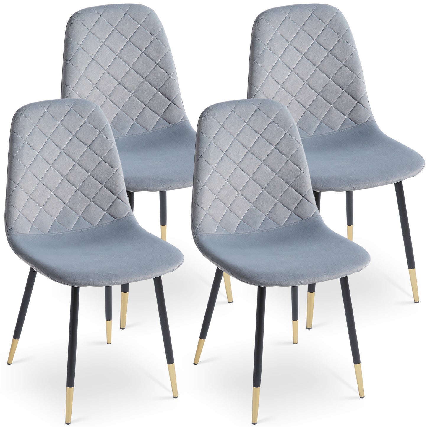 Grey Velvet Tufted Accent Chairs with Golden Color Metal Legs, Modern Dining Chairs for Living Room,Set of 4