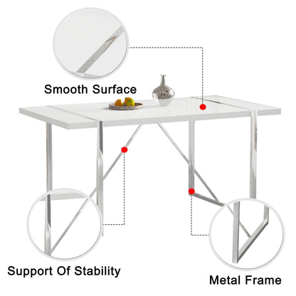 Rustic Industrial Rectangular MDF Wood White Dining Table For 4-6 Person, With 1.6" Thick Engineered Wood Tabletop and plating Metal Legs, For writing DeskKitchen terrace Dining Living Room,