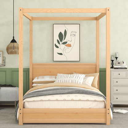 Full Size Canopy Platform Bed with Headboard and Support Legs,Natural