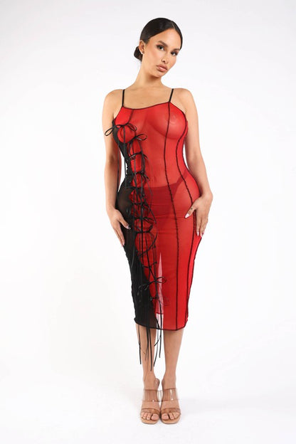 Ribbon Detailed Mesh Dress