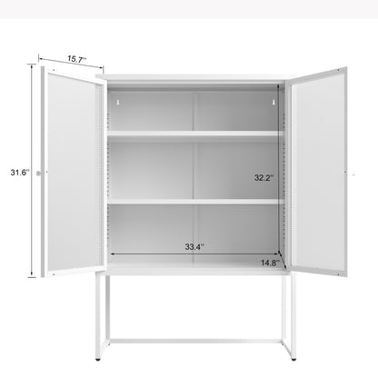 47.2 inches high Metal Storage Cabinet with 2 Mesh Doors, Suitable for Office, Dining Room and Living Room, White