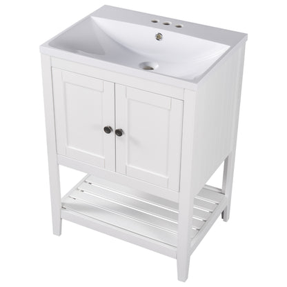 [VIDEO] 24" White Modern Sleek Bathroom Vanity Elegant Ceramic Sink with Solid Wood Frame Open Style Shelf (OLD SKU: JL000001AAK)