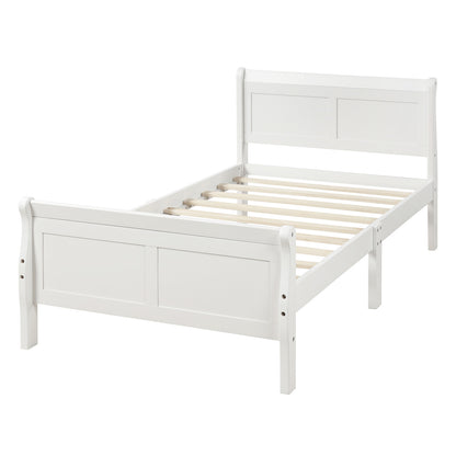 Wood Platform Bed Twin Bed Frame Mattress Foundation Sleigh Bed with Headboard/Footboard/Wood Slat Support