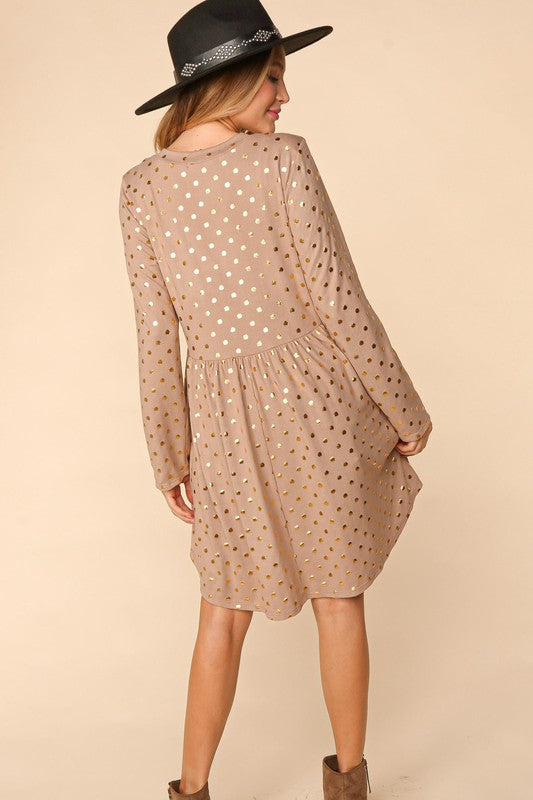 DOT FOIL BABYDOLL HACCI KNIT DRESS