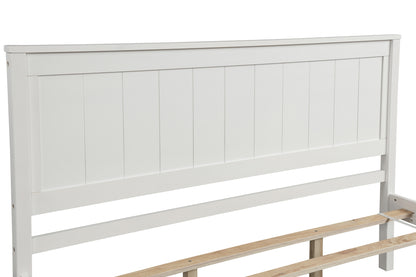 Platform Bed Frame with Headboard , Wood Slat Support , No Box Spring Needed ,Queen,White(OLD SKU:WF191420AAK)