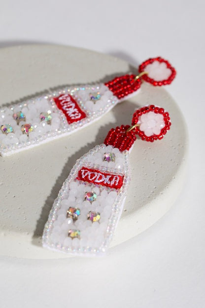 Vodka Bottle Seed Beaded Earrings