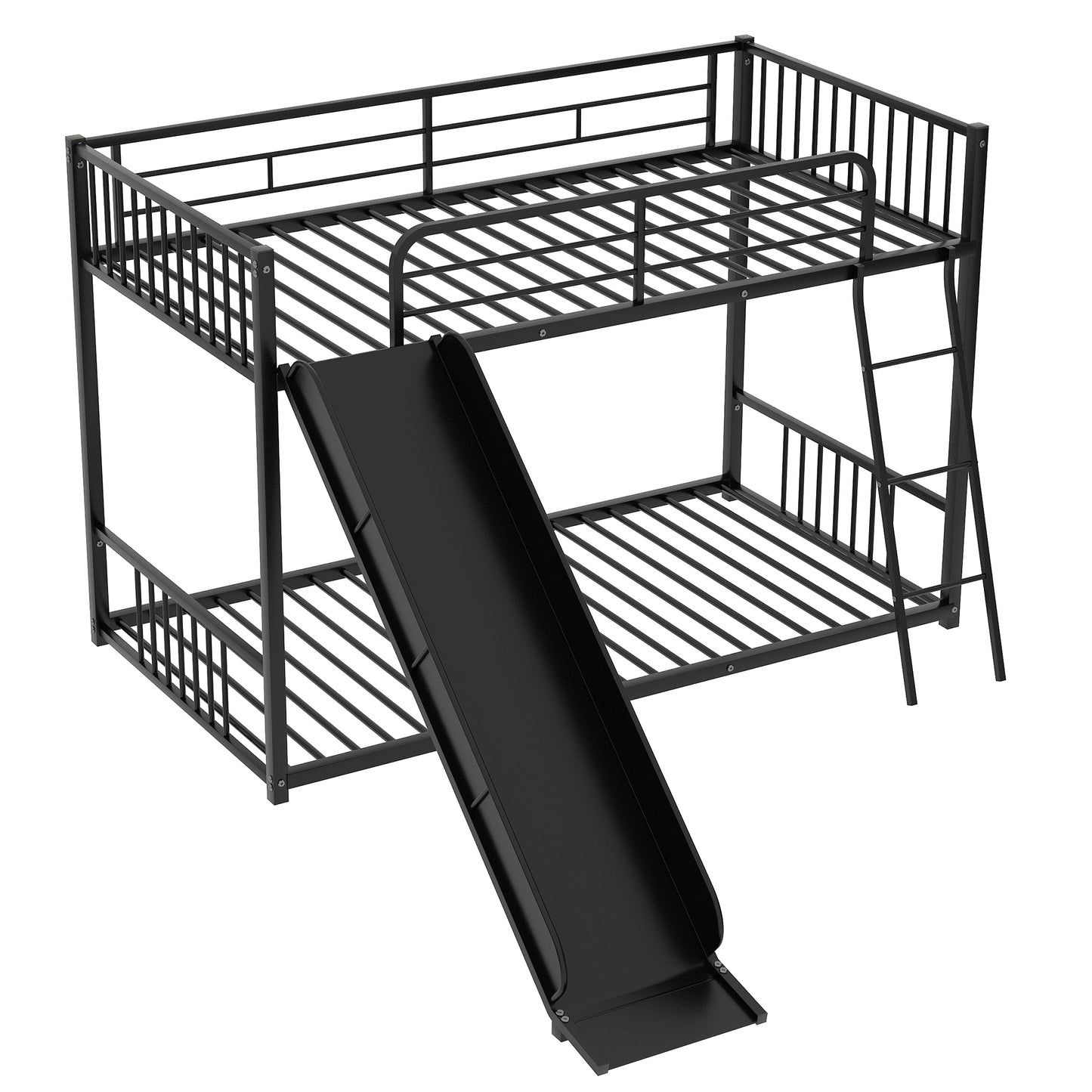 Metal Bunk Bed with Slide, Twin over Twin, Black