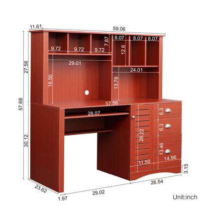 Home Office Computer Desk with Hutch,Teak