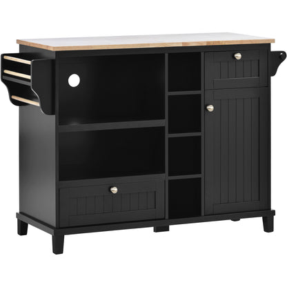 K&K Kitchen Island Cart with Storage Cabinet and Two Locking Wheels,Solid wood desktop,Microwave cabinet,Floor Standing Buffet Server Sideboard for Kitchen Room,Dining Room,, Bathroom（Black）