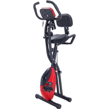 Folding Exercise Bike, Fitness Upright and Recumbent X-Bike with 10-Level Adjustable Resistance, Arm Bands and Backrest