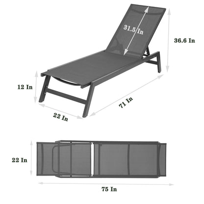 Outdoor Chaise Lounge Chair,Five-Position Adjustable Aluminum Recliner,All Weather For Patio,Beach,Yard, Pool(Grey Frame/Dark Grey Fabric)