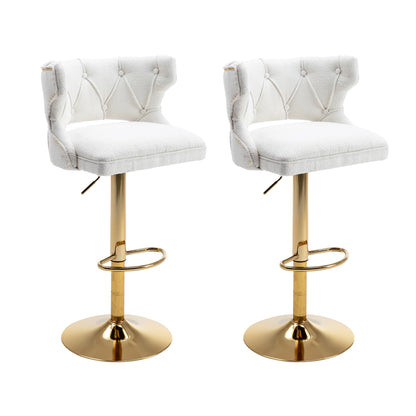 Bar Stools With Back and Footrest Counter Height Dining Chairs-Boucle Cream-2PCS/SET