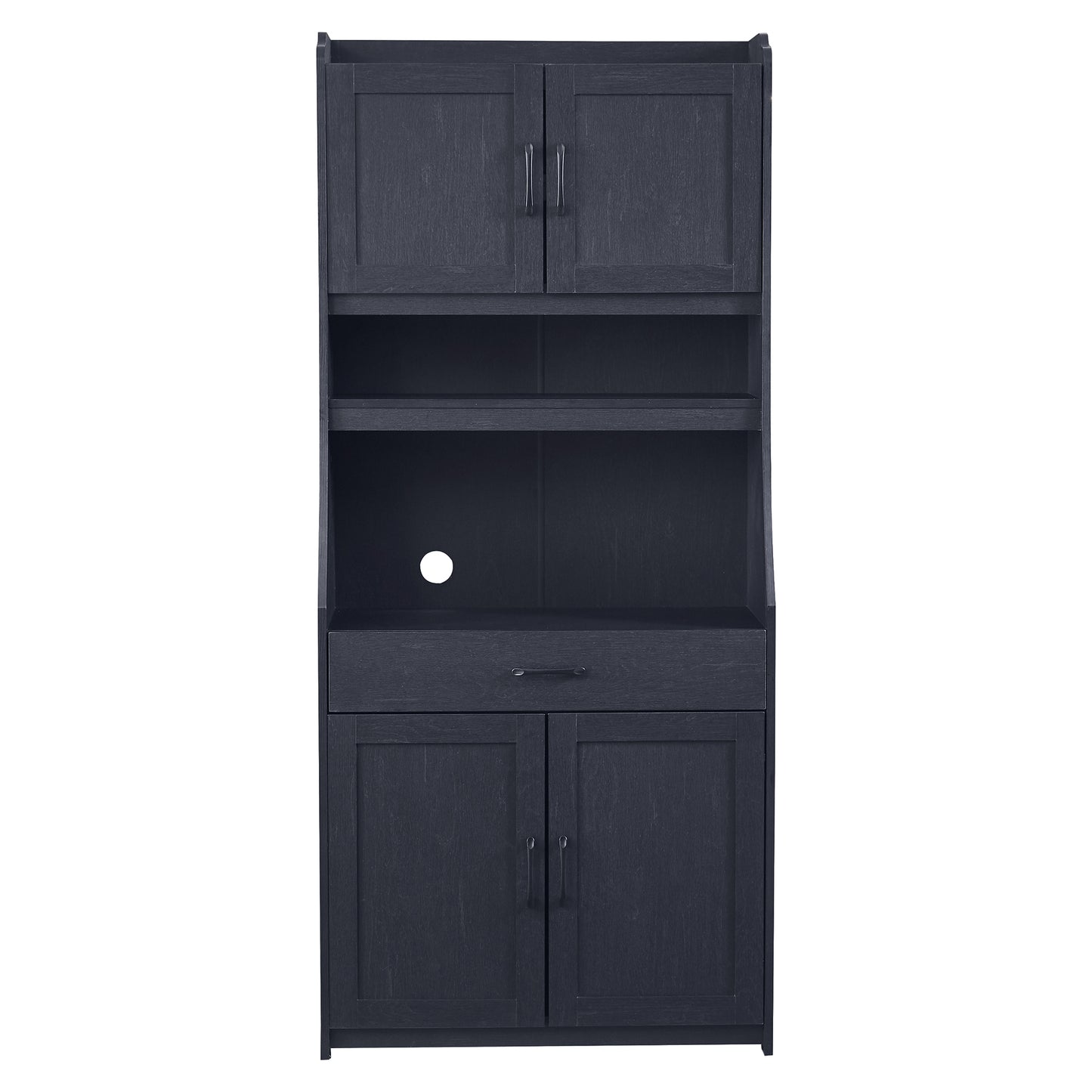 TREXM One-body Style Pantry Cabinet Kitchen Living Room Dining Room Storage Buffet with Doors, Adjustable Shelves (Black)