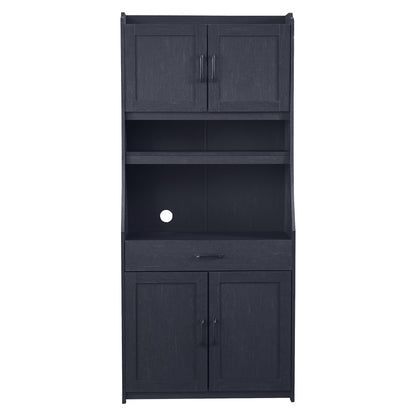 TREXM One-body Style Pantry Cabinet Kitchen Living Room Dining Room Storage Buffet with Doors, Adjustable Shelves (Black)