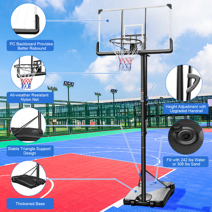 Portable Basketball Hoop Backboard System Stand Height Adjustable 7.5ft - 10ft with 48 Inch Backboard and Wheels for Adults Teens Outdoor Indoor Basketball Goal Game Play Set