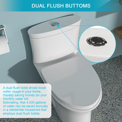 Ceramic One Piece Toilet,Dual Flush with Soft Clsoing Seat