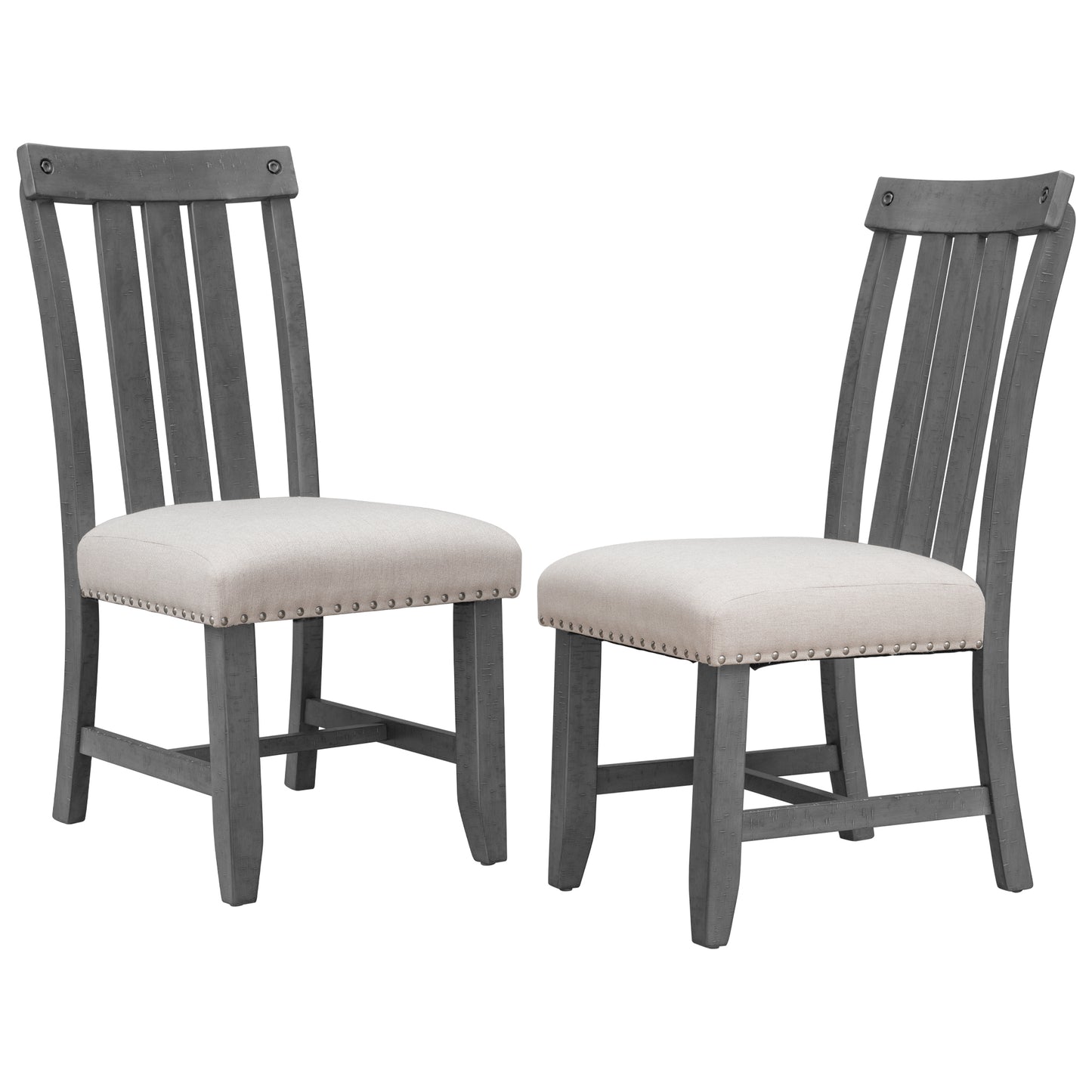 TREXM Set of 2 Fabric Upholstered Dining Chairs with Sliver Nails and Solid Wood Legs (Gray)