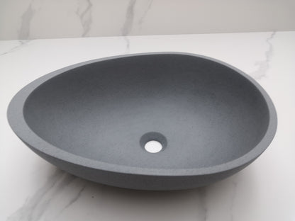 Egg shape Concrete Vessel Bathroom Sink in Grey without Faucet and Drain