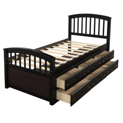 Orisfur. Twin Size Platform Storage Bed Solid Wood Bed with 6 Drawers