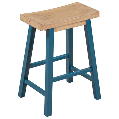 TOPMAX Farmhouse Rustic 2-piece Counter Height Wood Kitchen Dining Stools for Small Places, Light Walnut+Blue